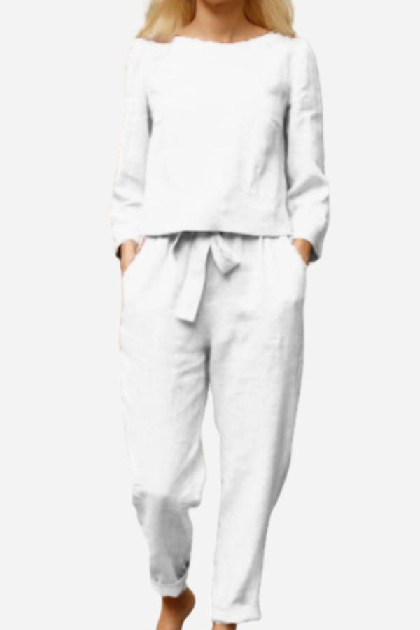 Retro Monochrome Linen Two-Piece Set White