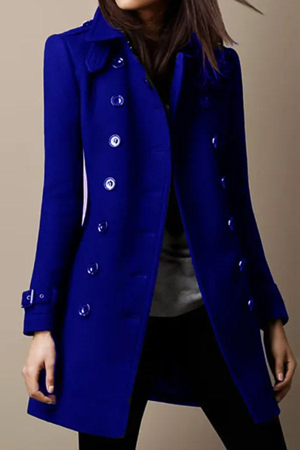 Casual Solid Lapel Long Sleeve Button Coat Blue