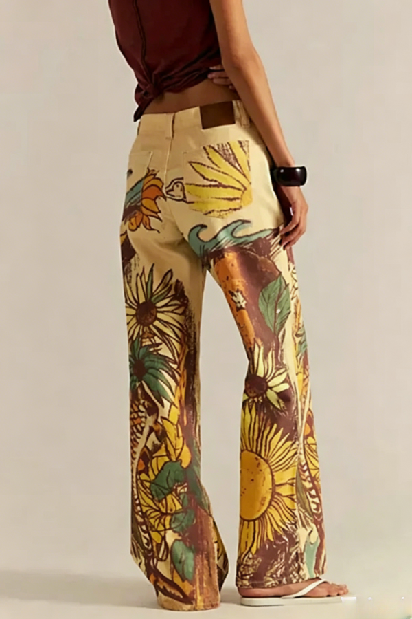 We The Free Playful Doodle Printed Mid Rise Pocket Wide Leg Pant