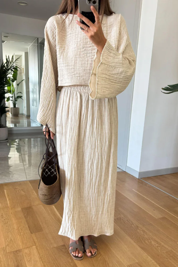 Casual Holiday Trumpet Sleeve Top & Split Skirt Two-Piece Set