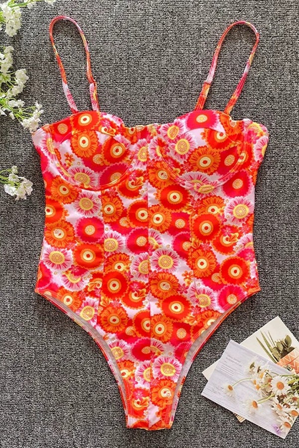 Sling Floral One-piece Swimsuit Orange