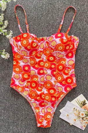 Sling Floral One-piece Swimsuit Orange