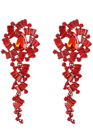 Retro Alloy Diamond Acrylic Flower Long Earrings Red one size