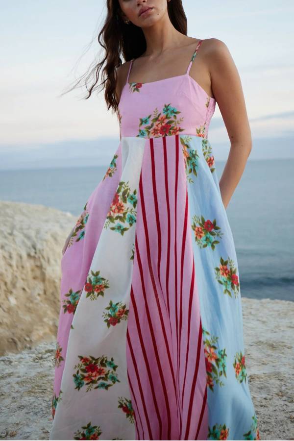 Holiday floral linen swing dress