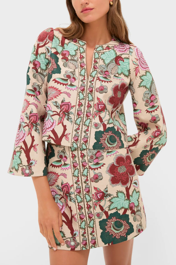 Garden scroll V-neck Maxine top and mini skirt set