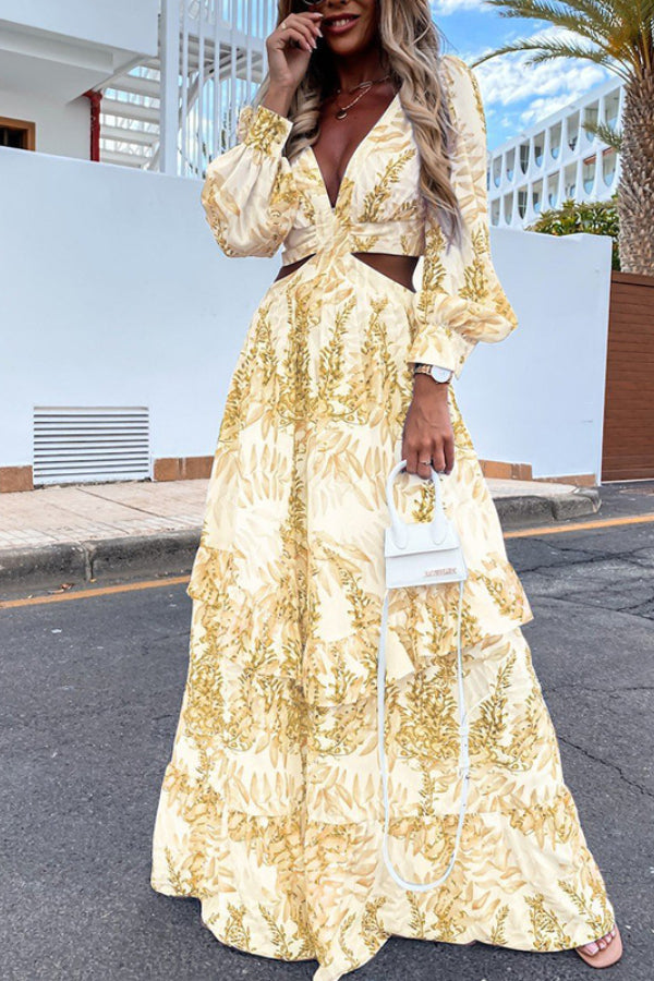 Maxi Dress Whith Neckline Yellow