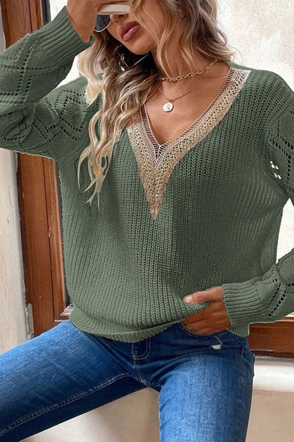 Loose casual pullover women's knitted sweater Green