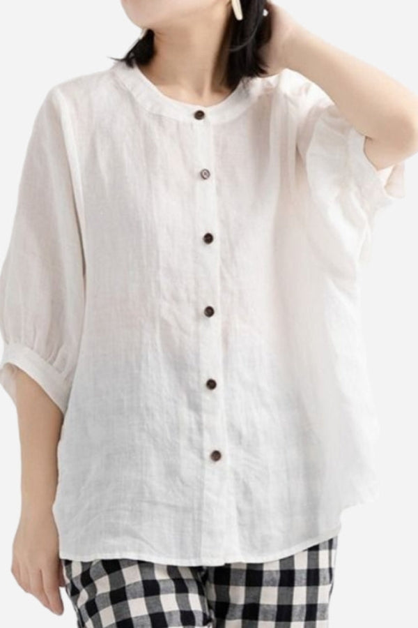Relaxed Loose Breathable Linen Blouse White