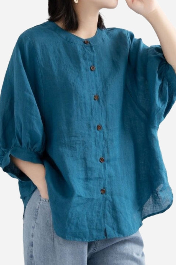 Relaxed Loose Breathable Linen Blouse Teal
