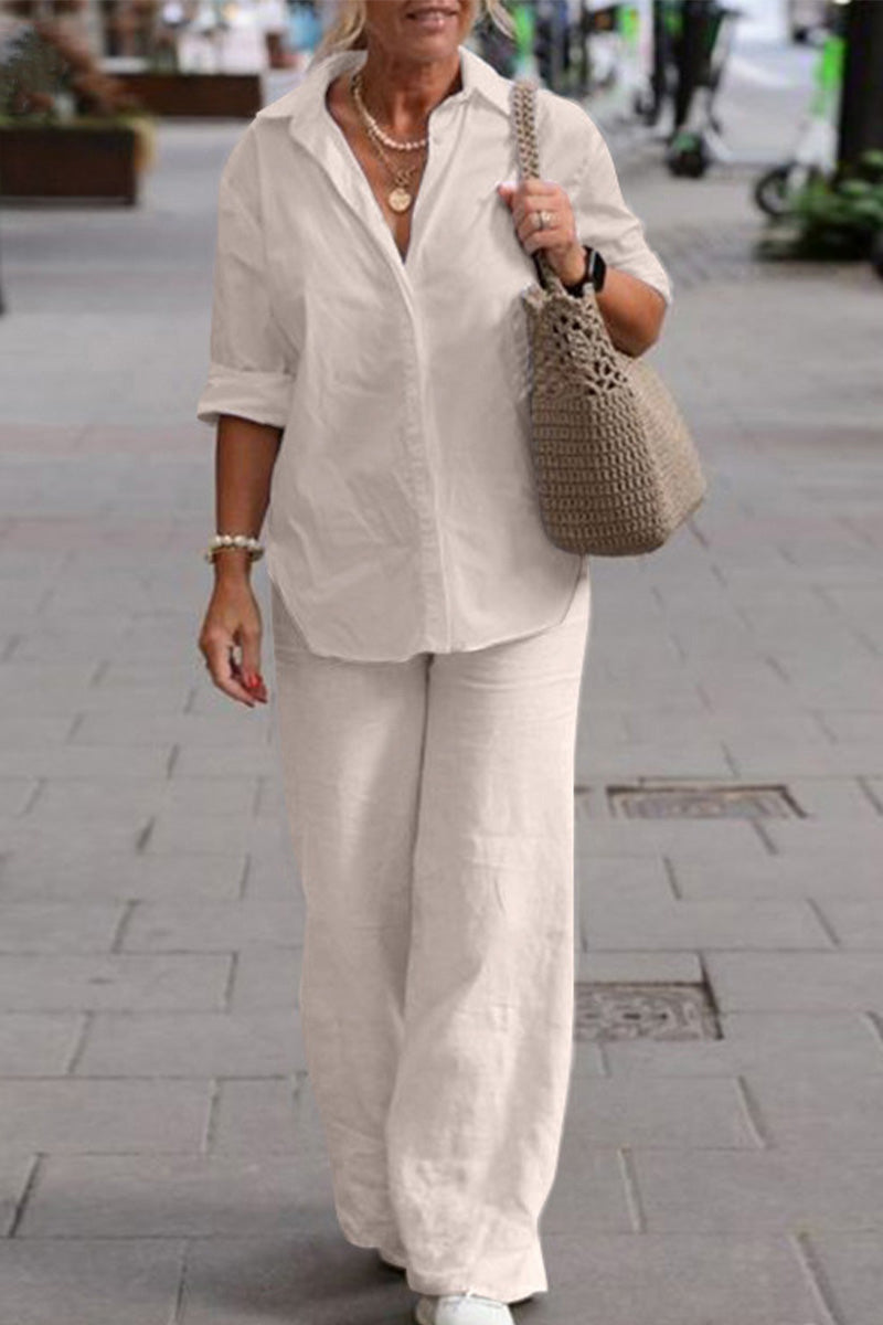 Relaxed Shirt & Trousers Two-Piece Set Beige