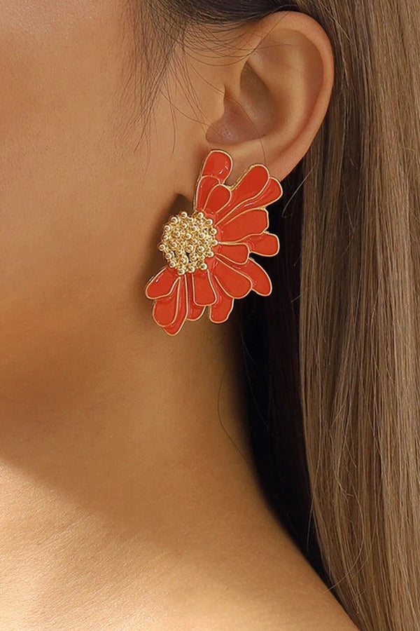 Retro Alloy Floral Pattern Earrings Orange one size