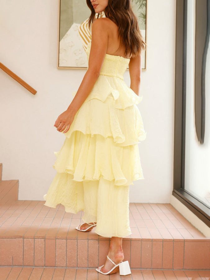 Robe midi élégante sans bretelles à dos nu