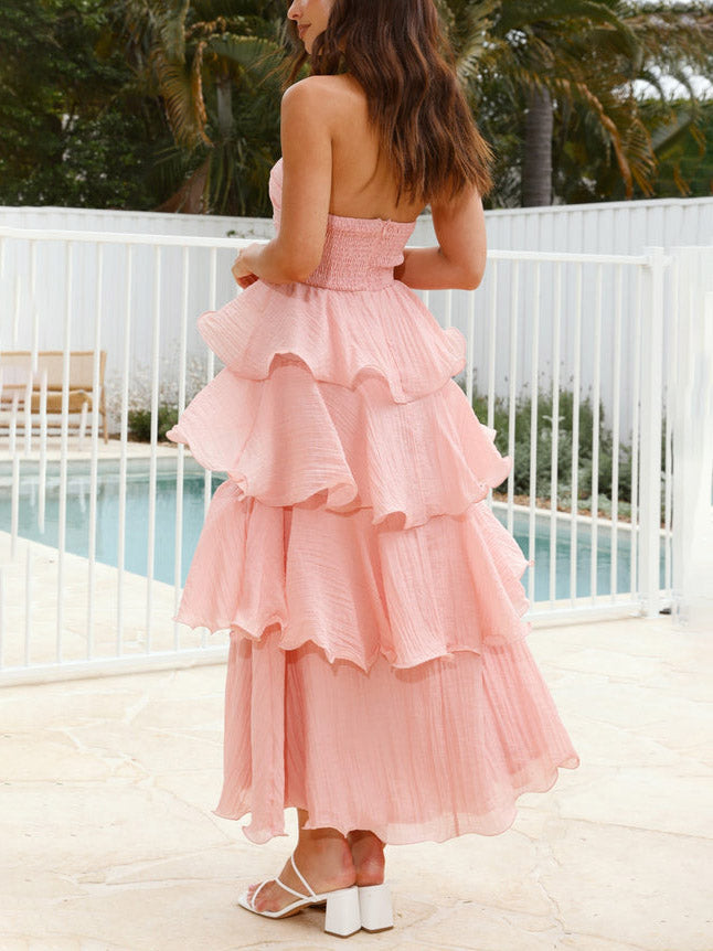 Robe midi élégante sans bretelles à dos nu
