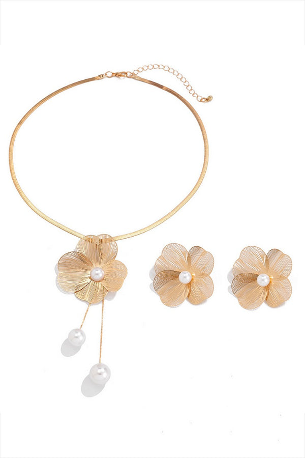 Faux Pearl Decor Oversize Floral Alloy Stud Earrings Gold one size