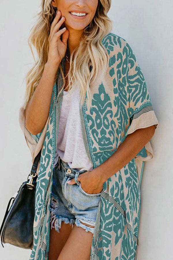 SEASIDE RETREAT BOHO PRINT KIMONO - 4 COLORS Green One Size