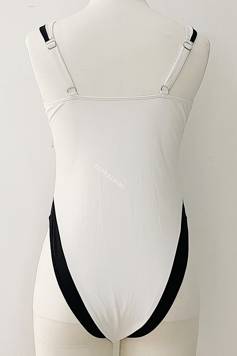 Two Tone 'U' Wire Balconette High-Cut One Piece Swimsuit - White & Black