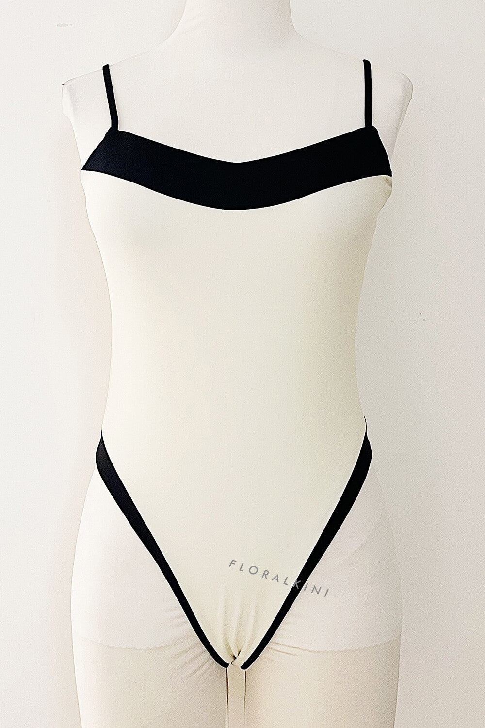 Colorblock High Rise One Piece Swimsuit - Cream & Black