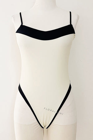 Colorblock High Rise One Piece Swimsuit - Cream & Black