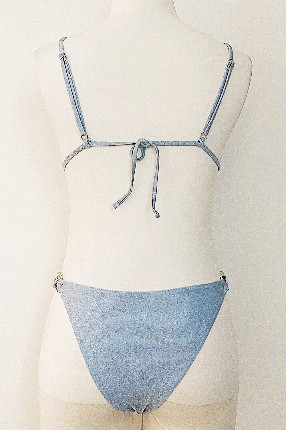 Shimmer Triangle Silver Chain High-Cut Bikini Set - Light Blue