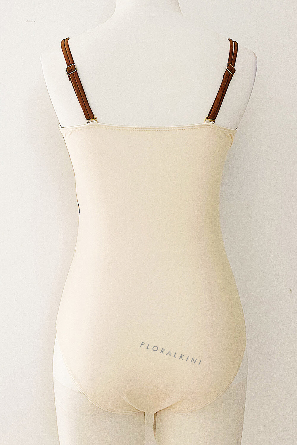 Multicolor Strapless Cut-Out One Piece Swimsuit With Gold Plated Details - Brown & Beige