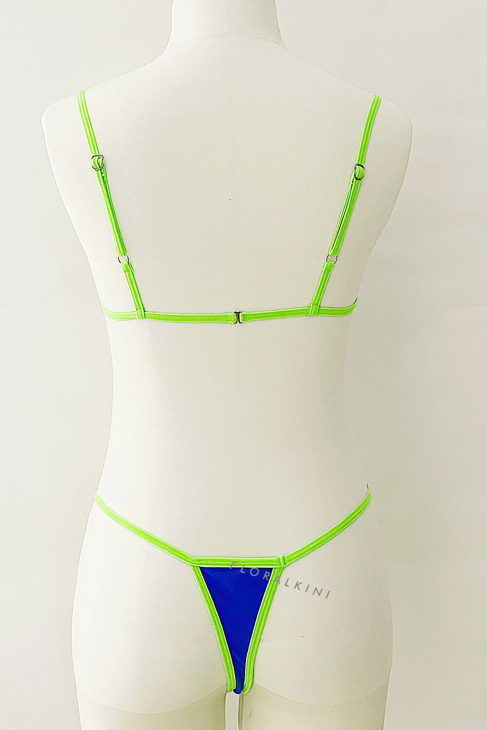 Contrast Trim Cami High-Leg Brazilian Bikini Set - Blue & Neon Green