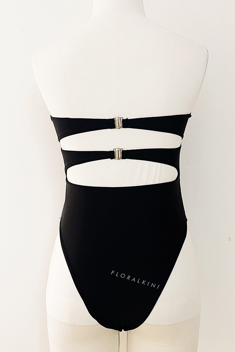 Rose Applique Strapless Cut-Out One Piece Swimsuit