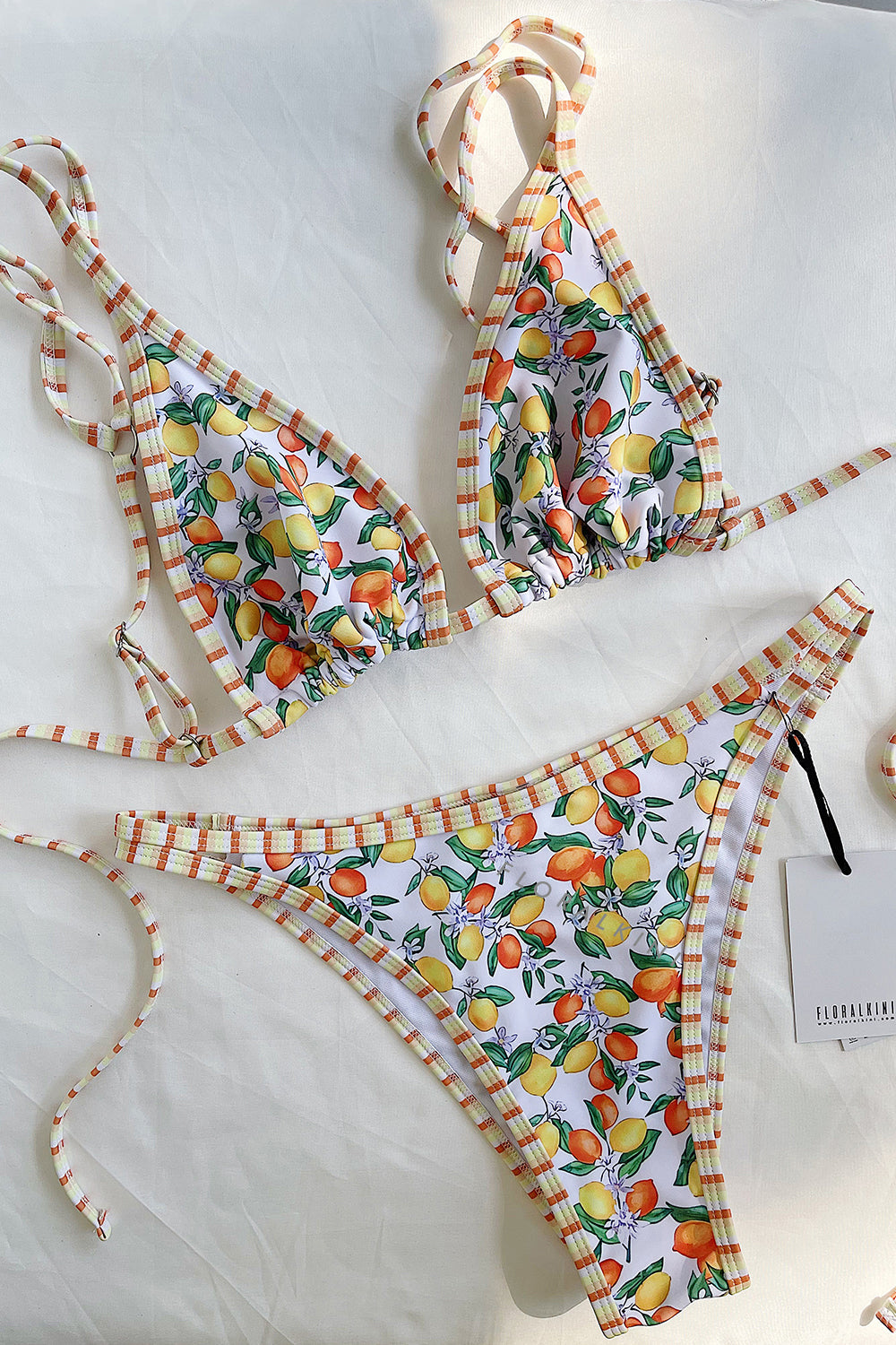 Contrast Binding Twin Strap Triangle Bralette Bikini Set
