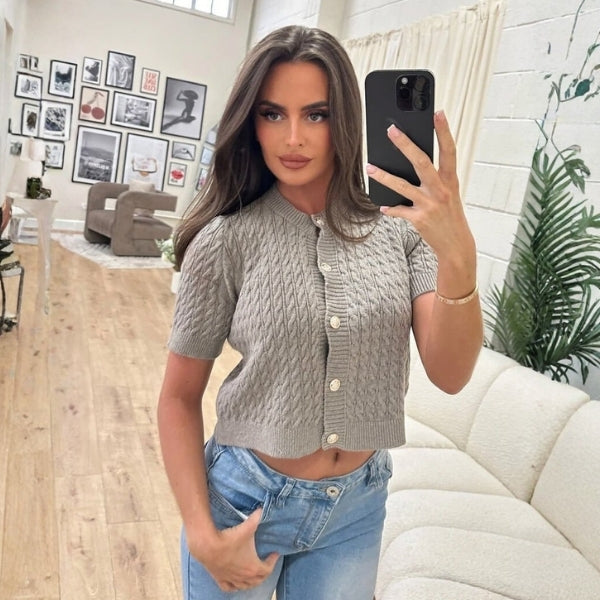The Paris Cable-Knit Button Top