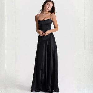 The Mirrorcurve Satin-Finish Maxi Dress