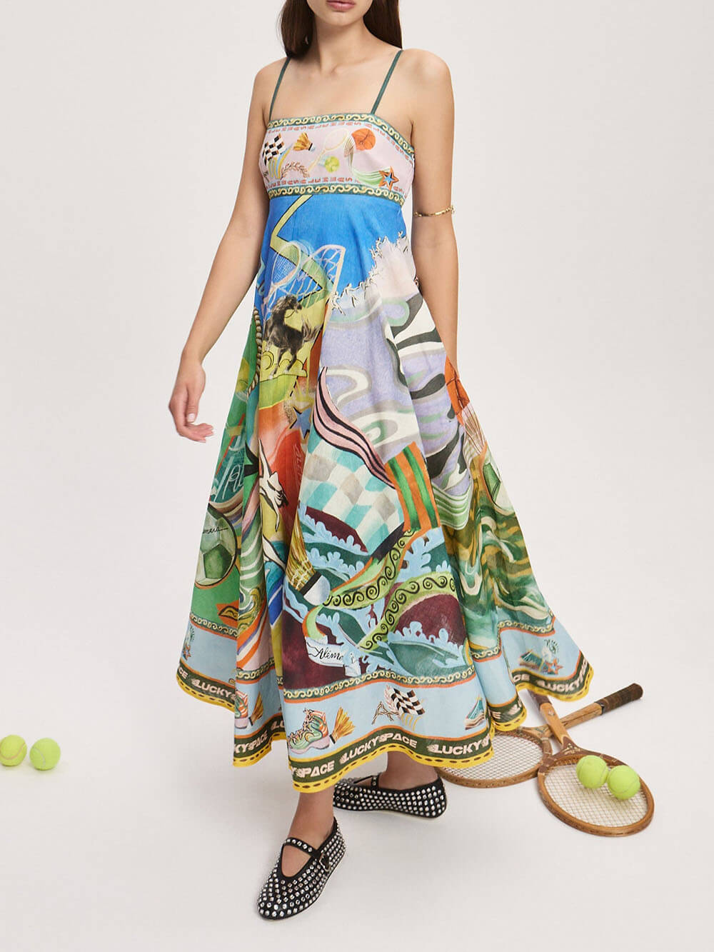 Lässiges, einzigartiges Musterdruck-Maxikleid mit Hosenträgern