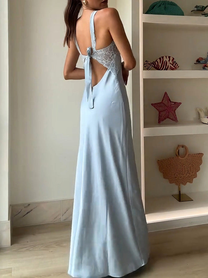 Elegant Lace Panel Cutout Slip Maxi Dress