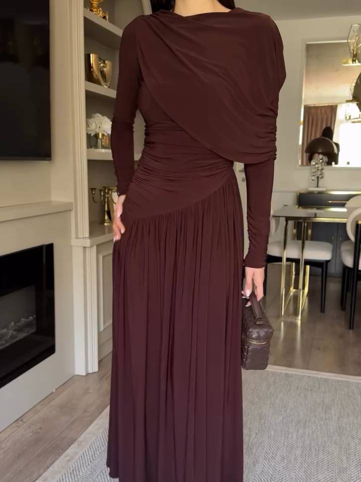Irregular Shawl Pleated Maxi Dress