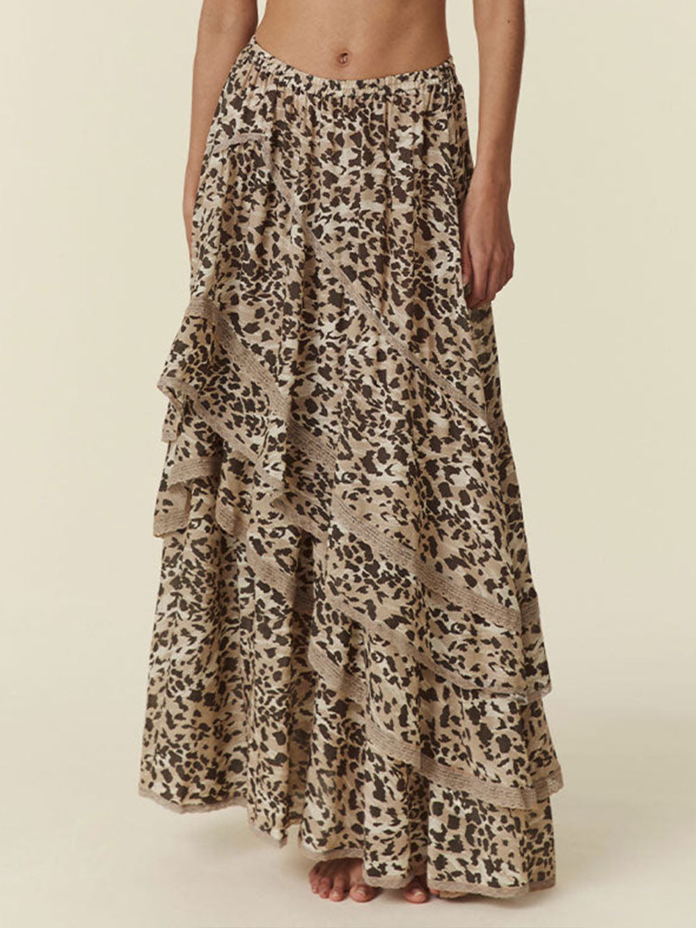Vintage Maxirock mit Leopardenmuster und Rüschen