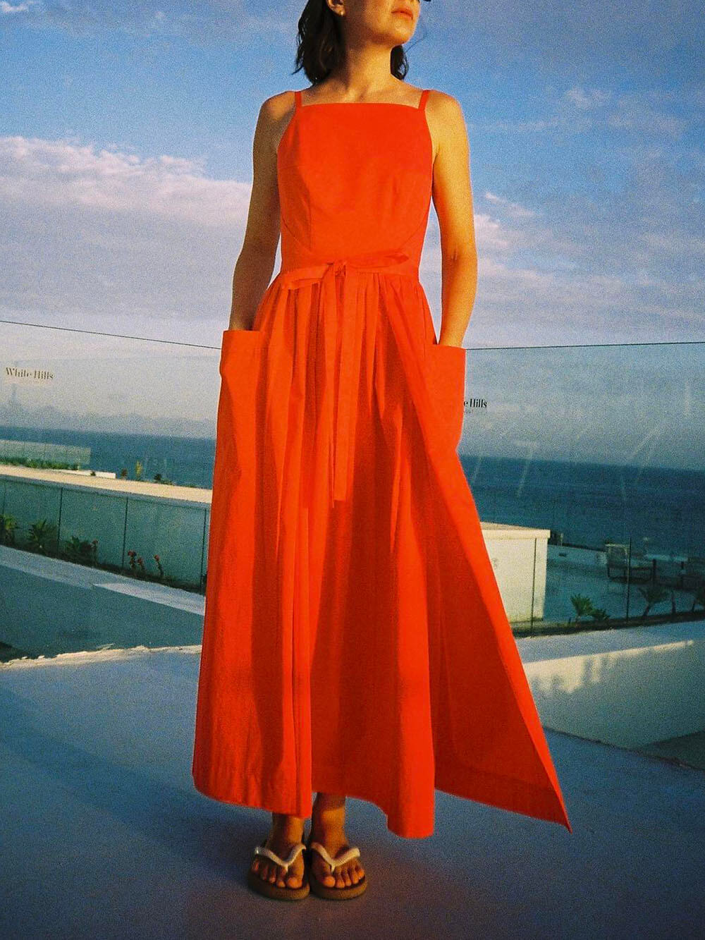 Casual Unique Side Slit Tie Pocket Vest Dress