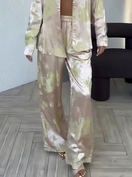 Pantalon large à imprimé dégradé en satin exquis
