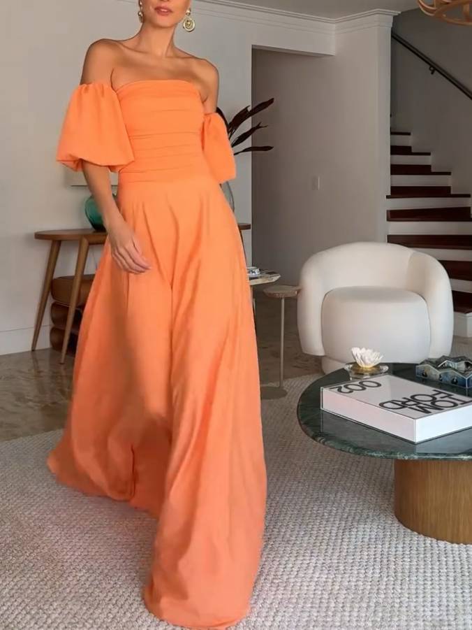 Robe longue à manches bouffantes et haut tube plissé