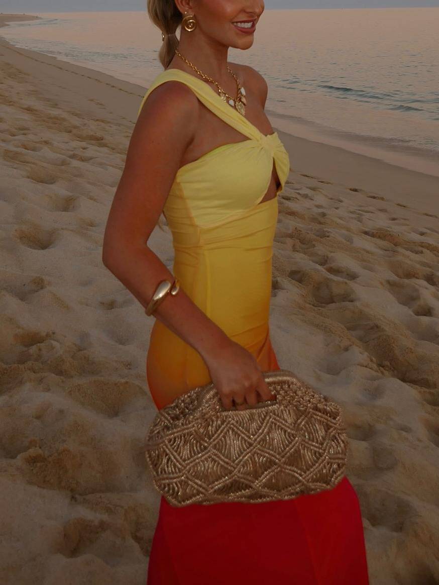 Einschultriges Maxikleid mit Farbverlauf in Sonnenuntergangsfarbe