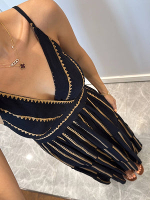 Bedrucktes Kleid im Urlaubsstil mit Streifenmuster