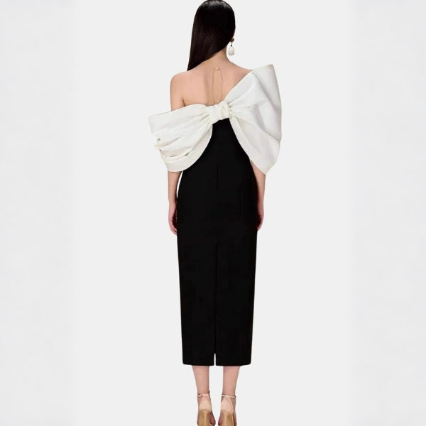 The Valessia Bow-Detail Contrast Midi Dress