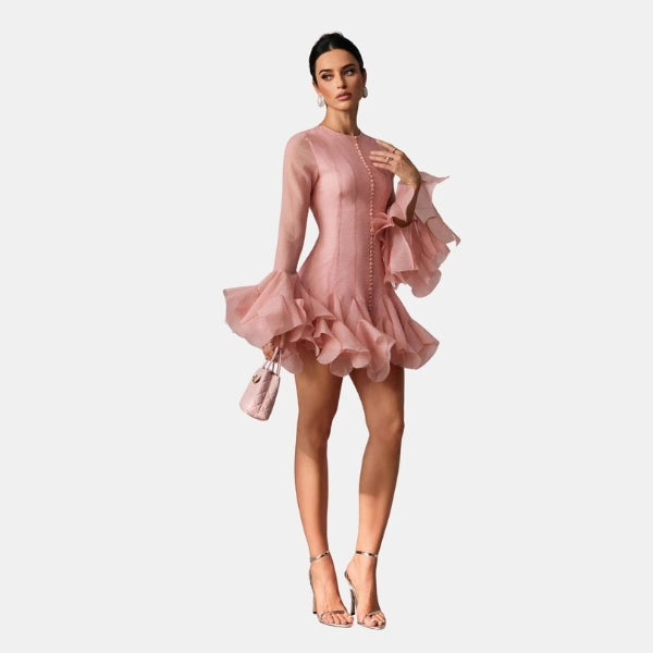 The Guila Sheer Ruffle-Flare Mini Dress