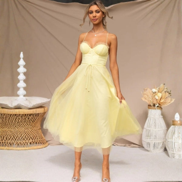 The Verona Structured Tulle Corset Midi Dress