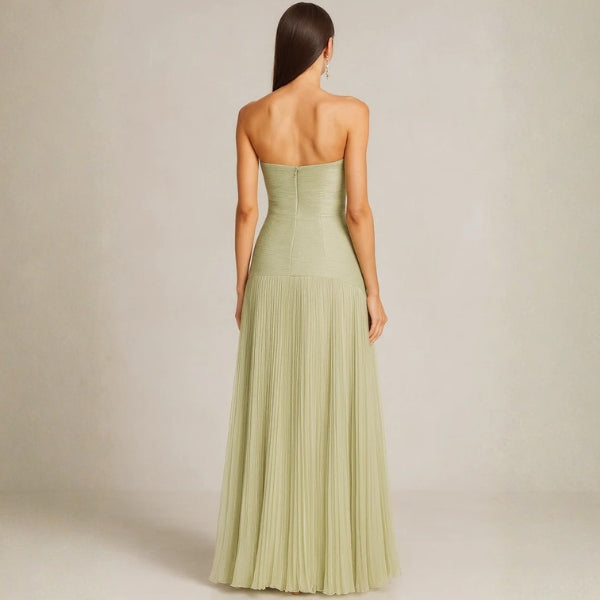 The Amalfi Pleated Strapless Maxi Dress