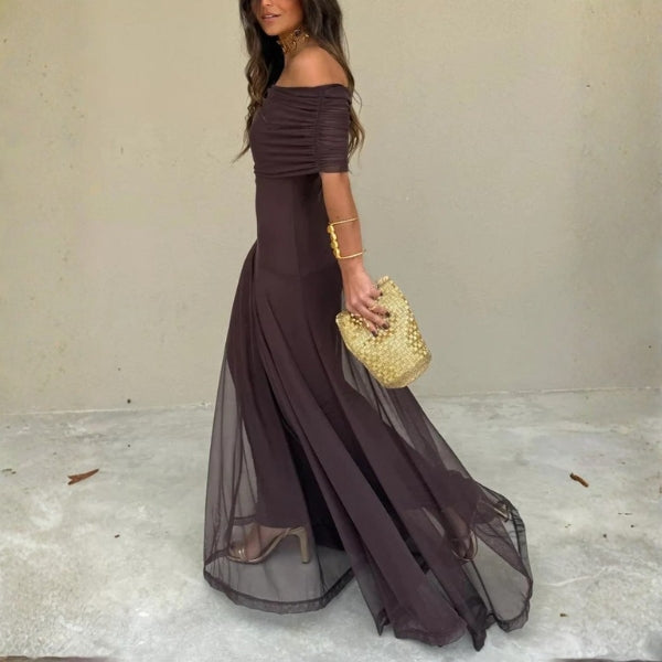 The Santorini Off-Shoulder Mesh Maxi Dress