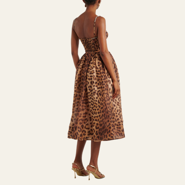 The Portofino Leopard Structured Corset Midi Dress