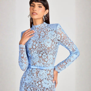 The Capri Lace-Texture Belted Midi Dress