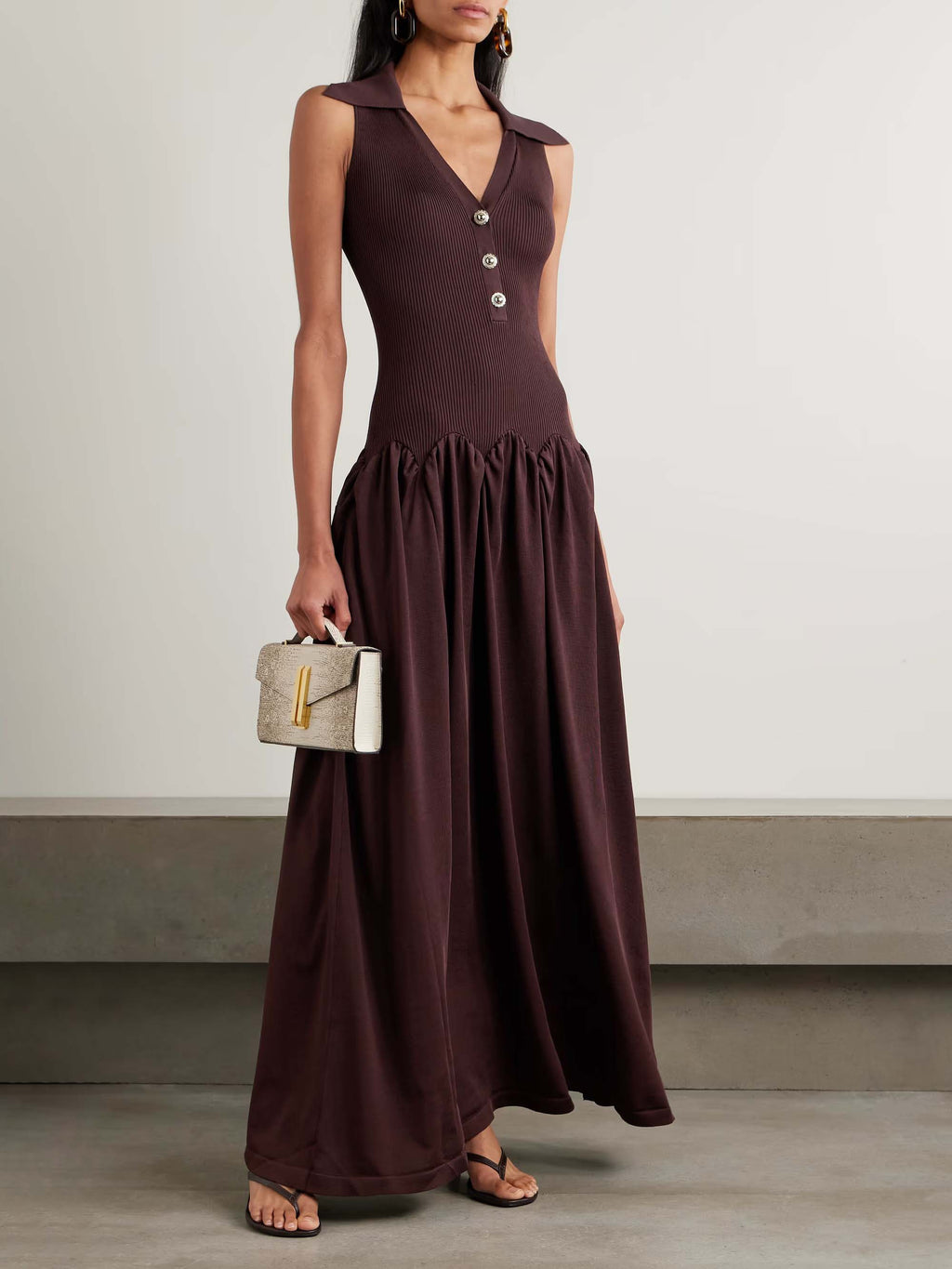 Robe longue plissée trapèze en patchwork de corset tricoté à la mode