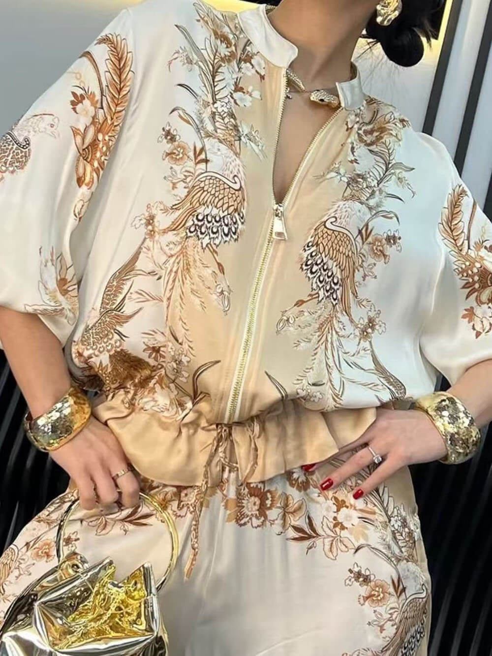 Classic And Stylish Unique Flower Print Elastic Pocket Pants