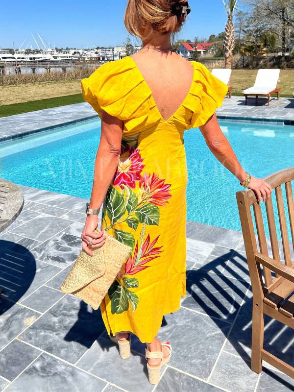 Robe imprimée plissée à col en V