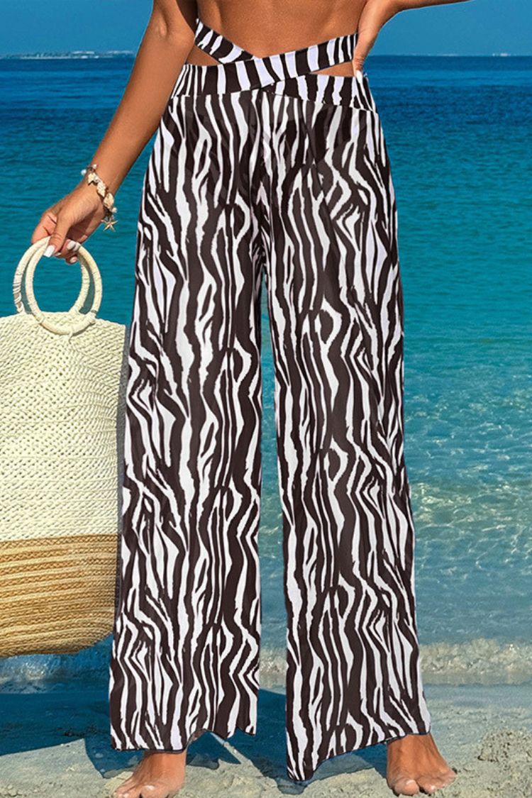 Mesh Loose Elastic Wide-Leg Pants Black Stripe