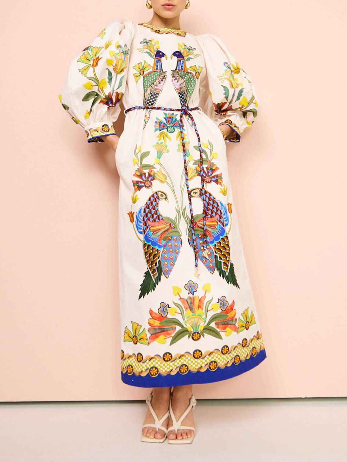 Robe midi ample et décontractée à manches bouffantes, imprimée, exquise et amusante